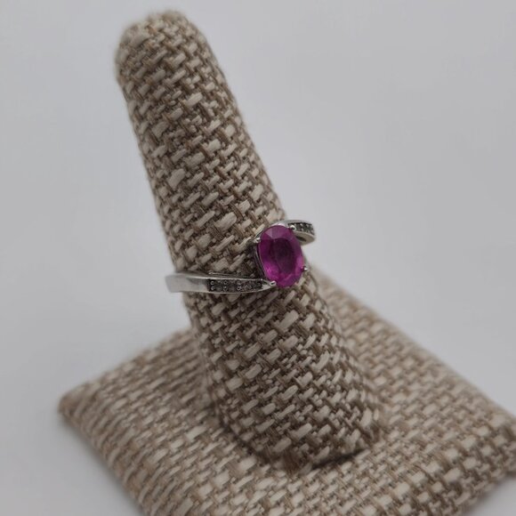 Size 8 Sterling Silver Pink Sapphire And Clear Topaz Ring A1870 - Picture 3 of 9